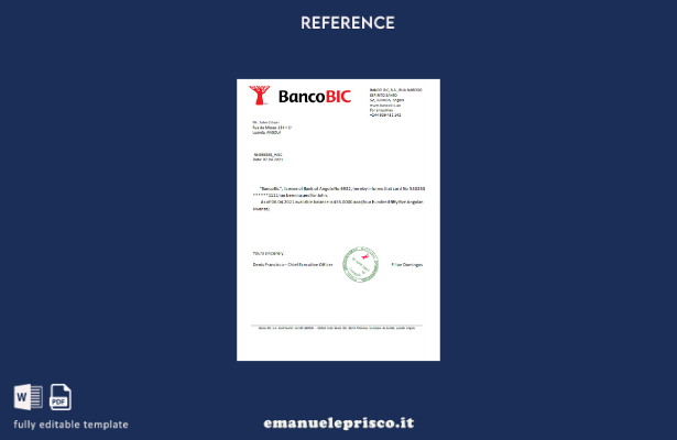 modello di riferimento Angola Bancobic in stile verificato